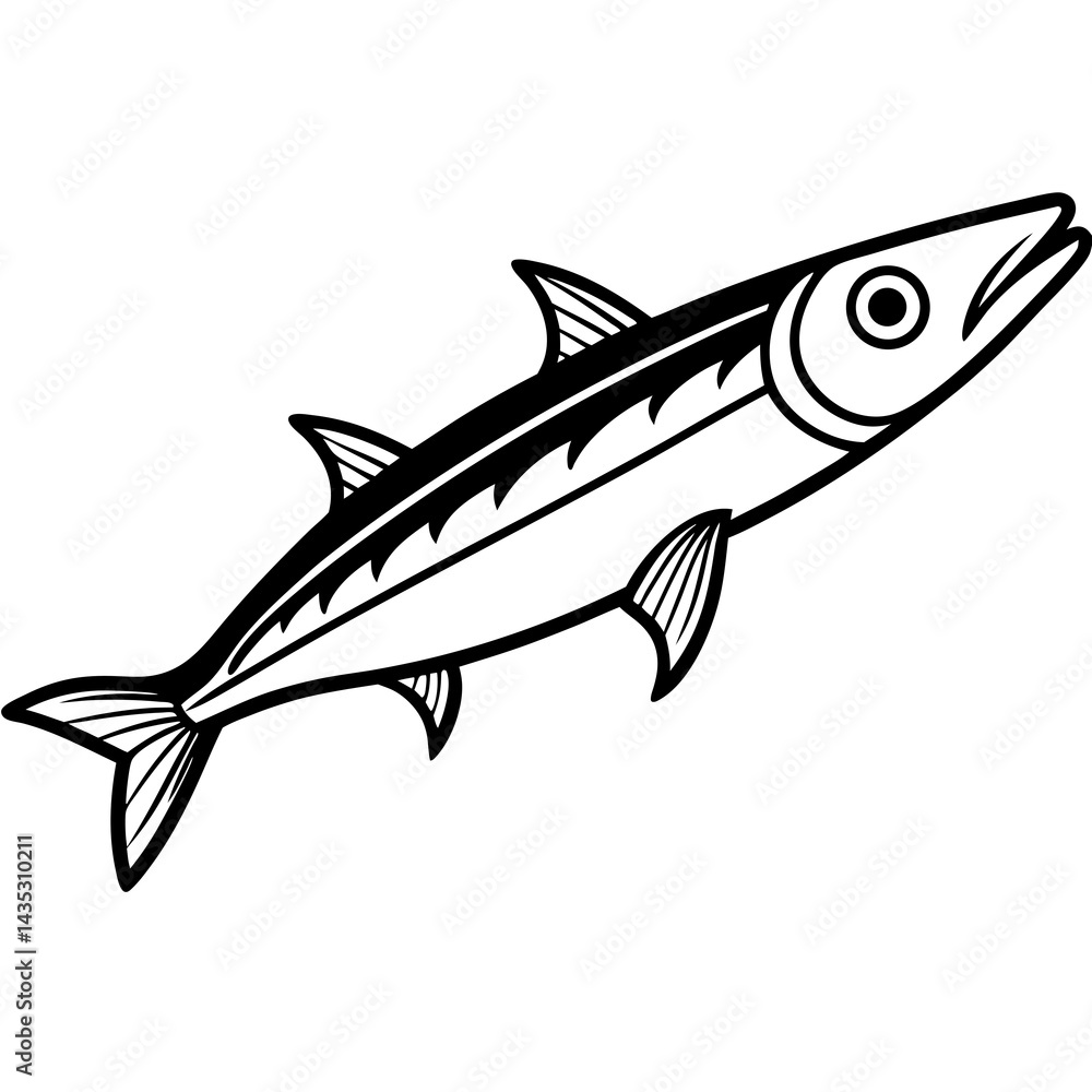 Fototapeta premium Minimal Barracuda Vector on White