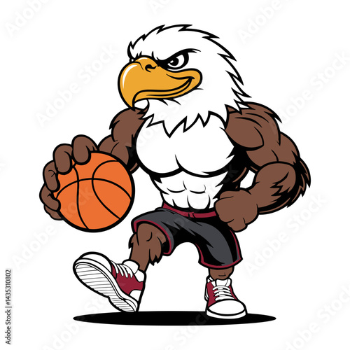 Strong Eagle Playing Basketball Mascot Cartoon Illustration