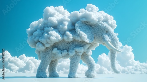 Elephant made of clouds against bright blue sky for creative ad or children's book illustration