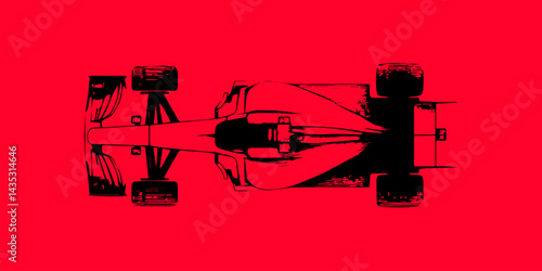 Bold black silhouette of racing car against vibrant red background, showcasing speed