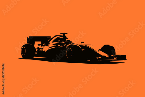 Sleek silhouette of racing car against vibrant orange backdrop, emphasizing speed