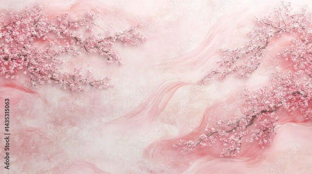 Obraz premium Delicate pink cherry blossoms adorn a marbled surface.