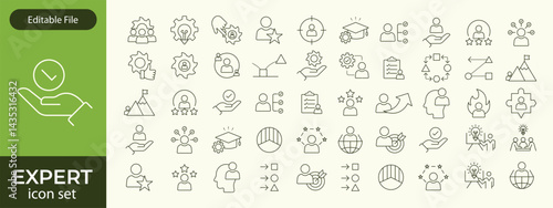 Expert line icon set. Set of 30 outline icons related to talent, skill, aptitude, specialist, thinking, expertise, expert and others. Editable stroke. Vector illustration