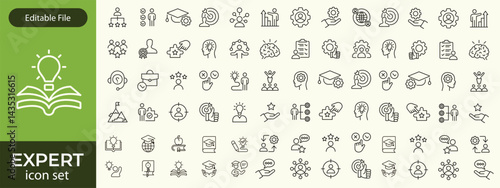 Expert line icon set. Set of 30 outline icons related to talent, skill, aptitude, specialist, thinking, expertise, expert and others. Editable stroke. Vector illustration