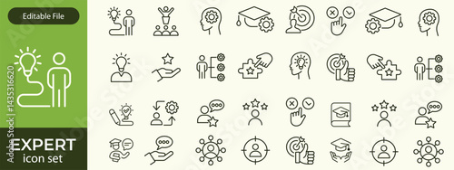Expert line icon set. Set of 30 outline icons related to talent, skill, aptitude, specialist, thinking, expertise, expert and others. Editable stroke. Vector illustration