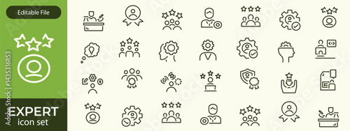 Expert line icon set. Set of 30 outline icons related to talent, skill, aptitude, specialist, thinking, expertise, expert and others. Editable stroke. Vector illustration