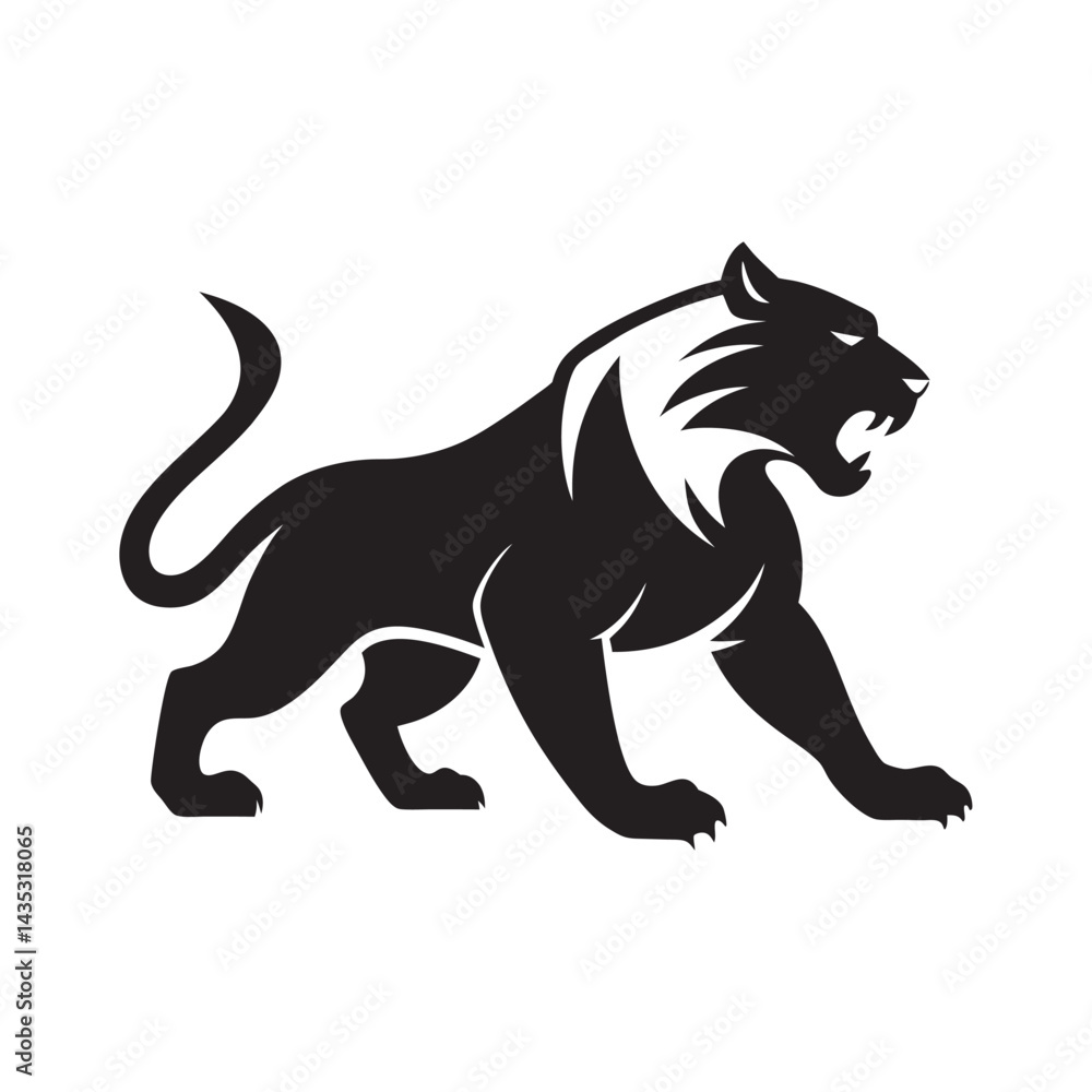Obraz premium Crouching Tiger Hunting Silhouette Vector