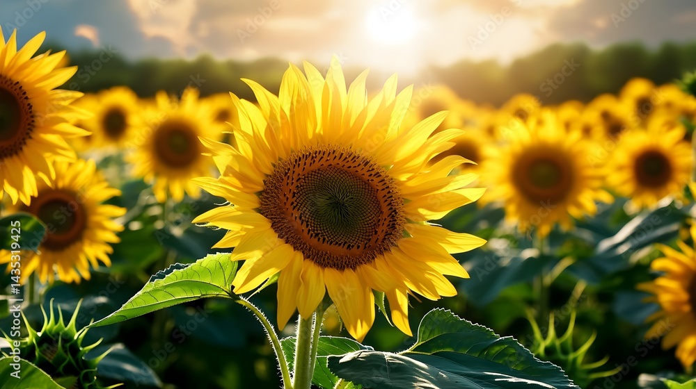 Sunlit Sunflower Field at Sunset - Nature photography Sunlit Sunflower Field at Sunset - Nature photography