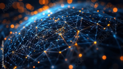 Global technology and telecommunication network interface Complexity graphs analytical in technology background Bright neon dark, Abstract Digital Network with Glowing Nodes, Global Digital Network 

