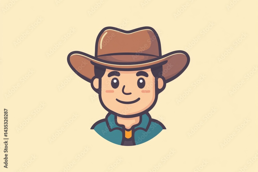 Friendly cartoon cowboy portrait in a light-brown hat. Friendly cartoon cowboy portrait in a light-brown hat.