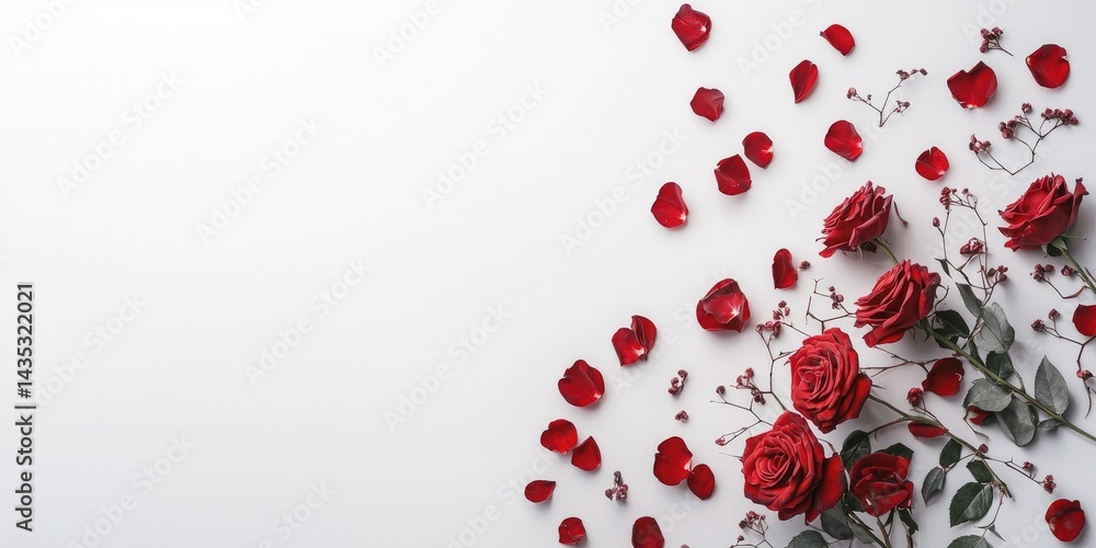 Delicately arranged bouquet of blooming red roses on a white background Delicately arranged bouquet of blooming red roses on a white background
