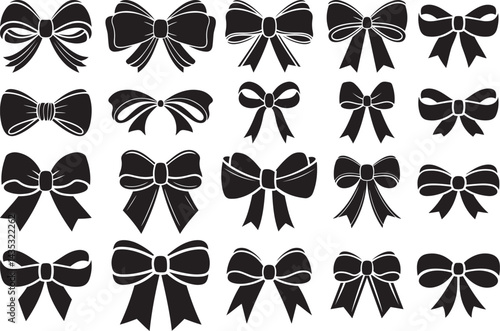 Collection of black bows and ribbons silhouettes