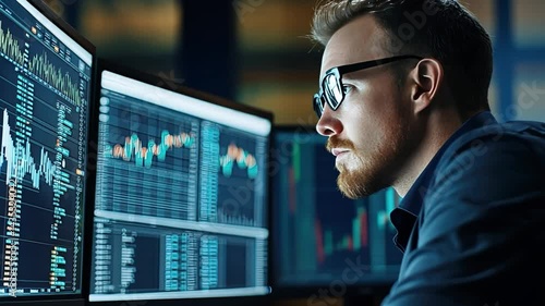 Office Technology Analyzing Financial Data with Graphs and Charts to Uncover Market Trends and Statistics in Professional Environment