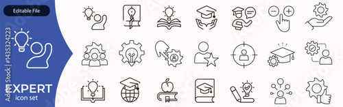Expert line icon set. Set of outline icons related to talent, skill, aptitude, specialist, thinking, expertise, expert and others. Editable stroke. Vector illustration
