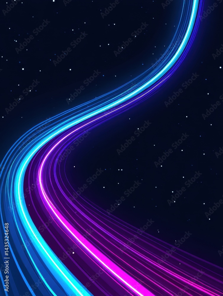 Obraz premium Abstract cosmic background with glowing neon lines and starry sky creating a futuristic and dynamic visual vibrant colors and smooth curves