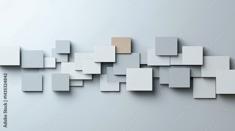 Abstract arrangement of geometric squares on a minimalist wall Abstract arrangement of geometric squares on a minimalist wall