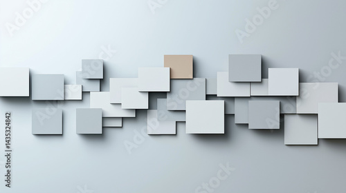 Abstract arrangement of geometric squares on a minimalist wall
