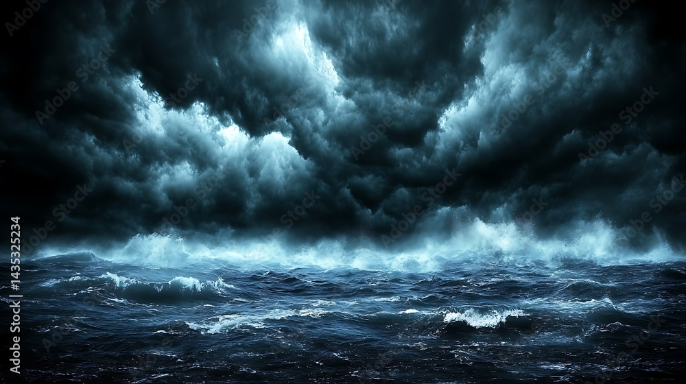 Dark stormy ocean waves under ominous clouds Dark stormy ocean waves under ominous clouds
