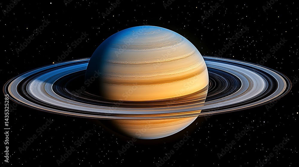 A vibrant gas giant with prominent rings in space A vibrant gas giant with prominent rings in space