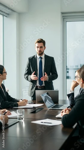 Wallpaper Mural Vertical video of businessman leading a meeting, perfect for illustrating leadership, teamwork, corporate communication, business management, and professional success. Torontodigital.ca