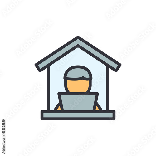 Working at home colored icons, minimalist vector illustration ,simple transparent graphic element .Isolated on white background