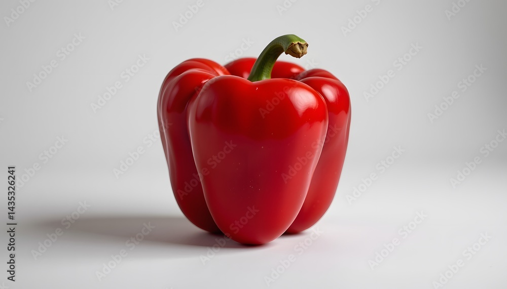 Against the stark white background, the vibrant red bell pepper stands out as a focal point of the image Against the stark white background, the vibrant red bell pepper stands out as a focal point of the image