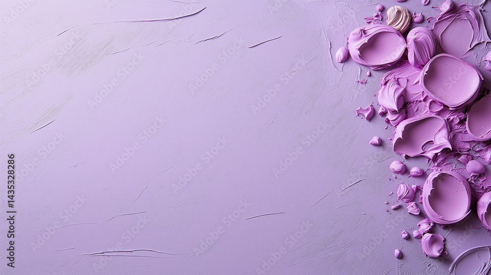 Fototapeta premium Paint splatters create a vivid display on a textured purple background