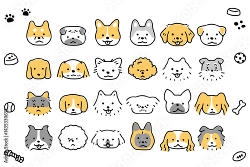 かわいい犬の顔のアイコンセット①