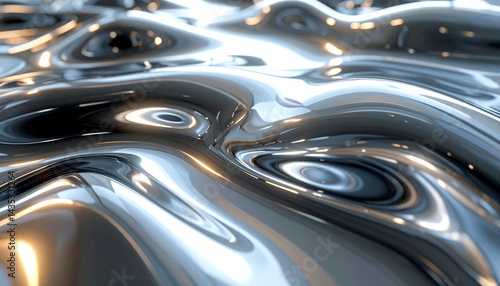 Wallpaper Mural A futuristic metallic surface with deep engravings, glowing edges, and reflective liquid-like distortions. Torontodigital.ca