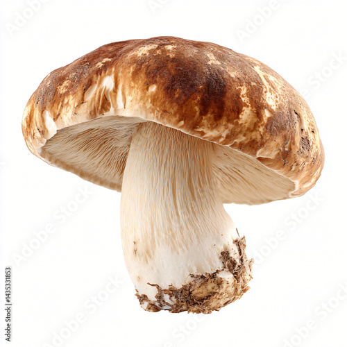 Obraz na płótnie Earthy Elegance: A macro view of a stunning, edible mushroom, showcasing its unique form and intricate details. Its rich, earthy hues and perfect form, highlighting the natural beauty of the wild w salonie