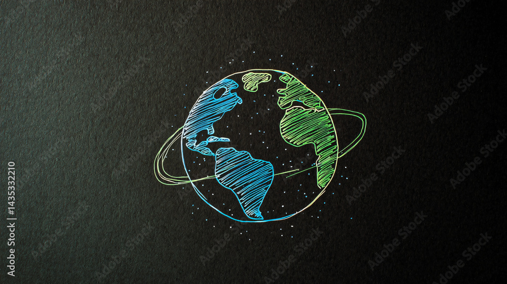 Globally Connected: An artistic illustration of planet Earth, rendered with vibrant colors and a dynamic circular orbit, symbolizing global connectivity.