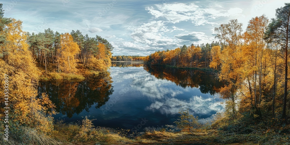 Early autumn forest and river in Tuchola, bird’s eye view Early autumn forest and river in Tuchola, bird’s eye view