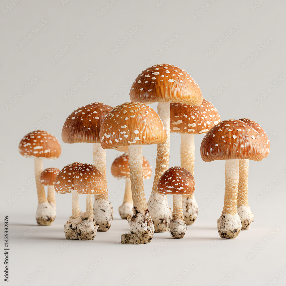 Enchanting Fungi Ensemble: A captivating gathering of vibrant fungi showcases the exquisite beauty of nature's hidden wonders.