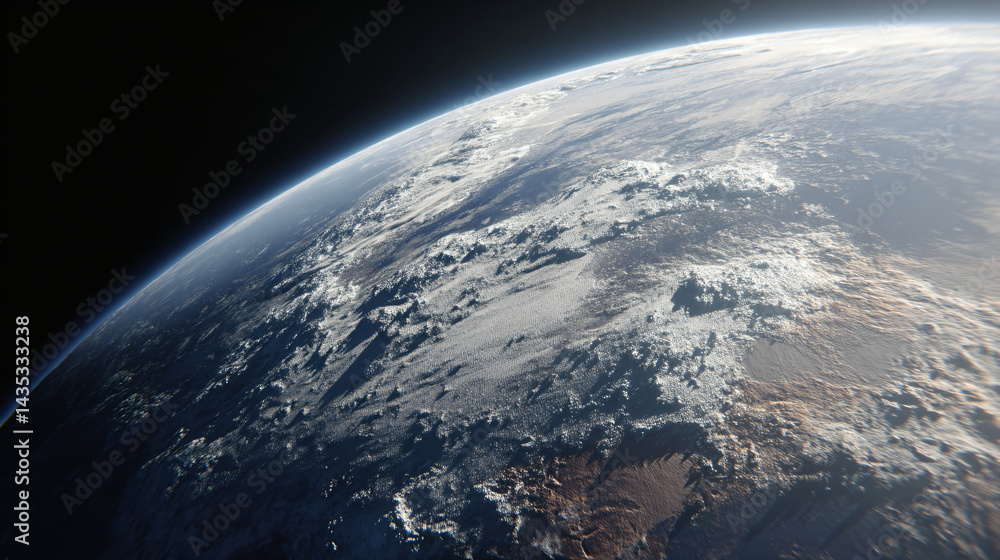 Earth's Embrace: A stunning high-angle perspective of Earth, highlighting its vastness, atmospheric beauty, and the subtle dance of clouds over the planet.