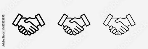 Handshake icon, Business partnership, Contract agreement, Negotiation skills, Client meeting, bold,light,thin stroke.