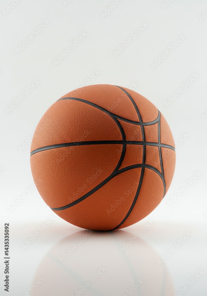 Orange Basketball Isolated on White Reflective Surface Orange Basketball Isolated on White Reflective Surface