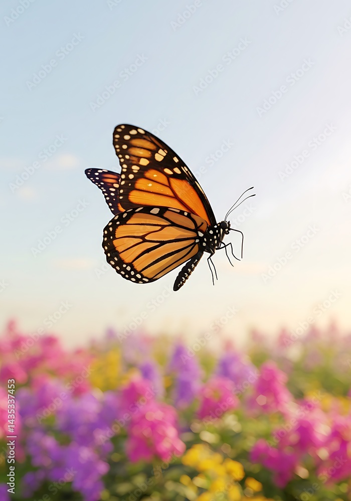 Fototapeta premium Monarch's Golden Hour Flight AI Generated