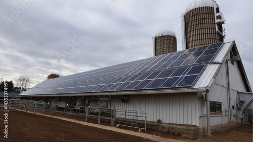 Wallpaper Mural A modern farm featuring solar panels on the roof, showcasing sustainable energy practices and agricultural innovation. Torontodigital.ca