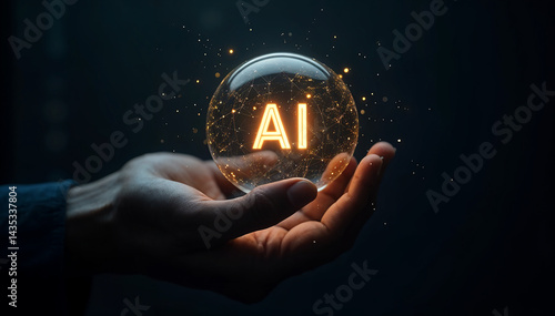 Futuristic Hand Holding Glowing AI Light Bulb - Innovation and Technology Concept