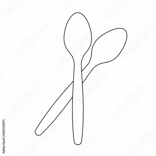 Outline of two simple plastic spoons for food preparation and dining utensils
