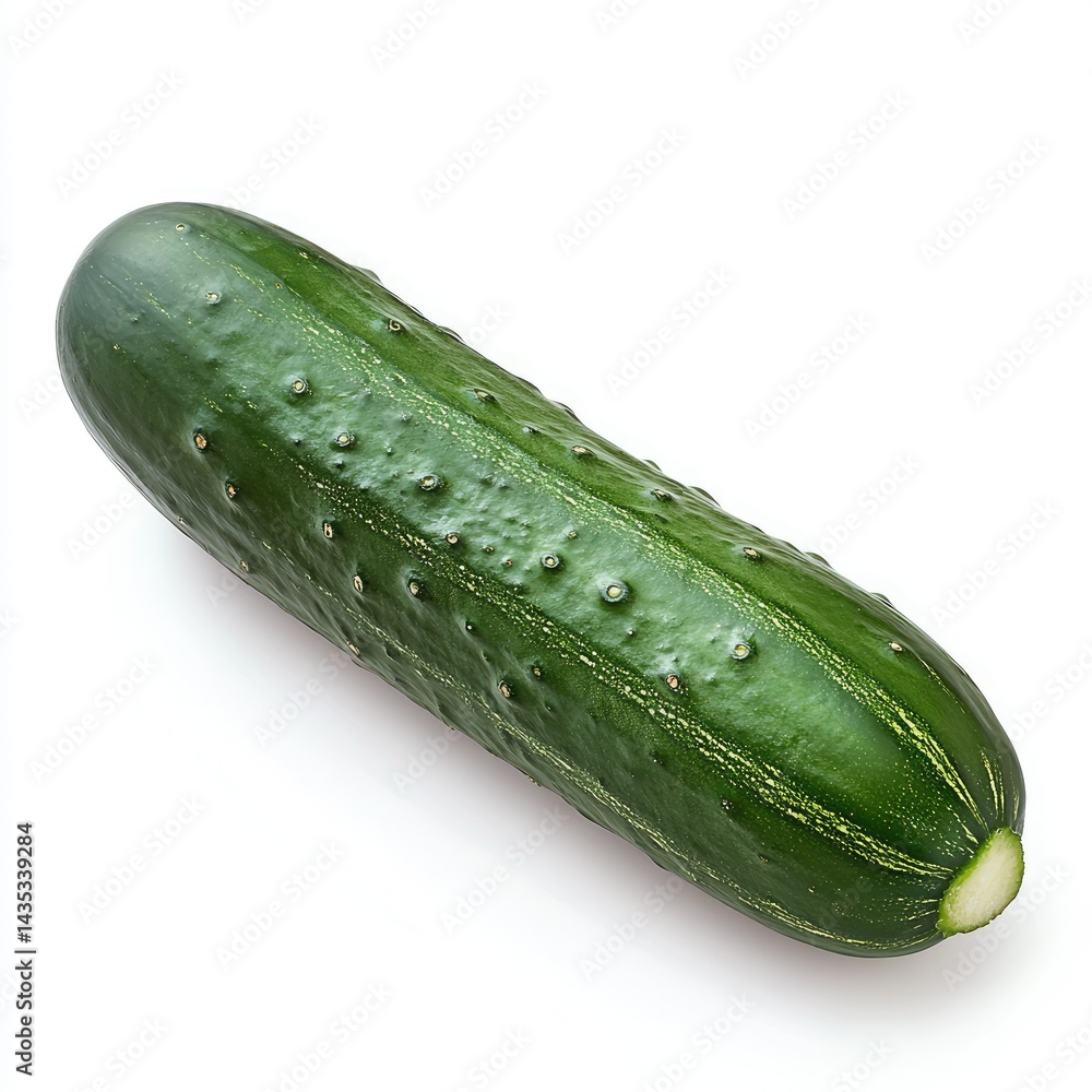 A single green cucumber lying on a white surface in a studio setting A single green cucumber lying on a white surface in a studio setting