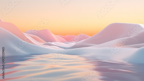 Pastel mountain range reflecting in a tranquil body of water.