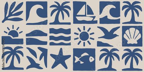 Decorative summer pattern featuring stylized ocean and beach elements creating a playful holiday vibe for design projects