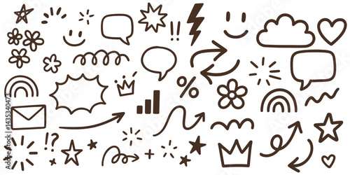 Trendy doodle seamless pattern with hand drawn elements and shapes, a dynamic backdrop illustration