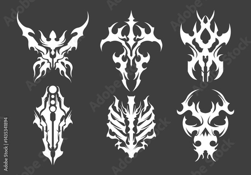 Dark head tribal sigilism skeleton clip art streetwear element vector skull illustration scary demonic editable