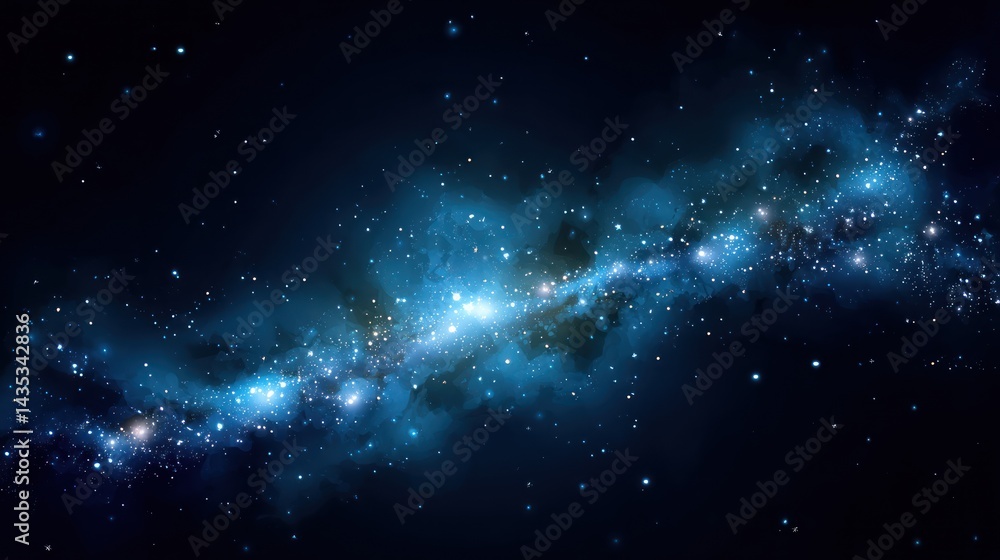 Obraz premium A stunning view of a star-filled galaxy, showcasing the beauty and vastness of the universe in brilliant blue hues.