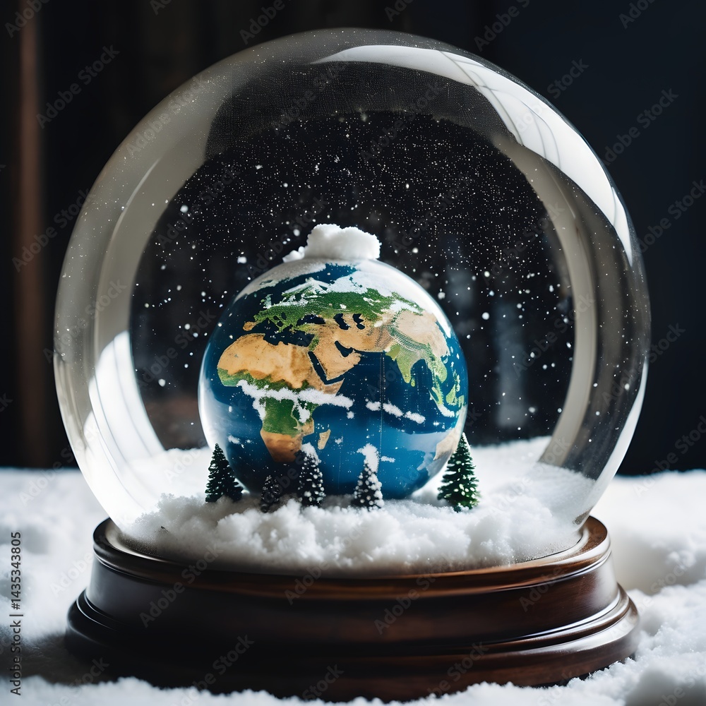 Snow Globe with Miniature Earth and Artificial Snow