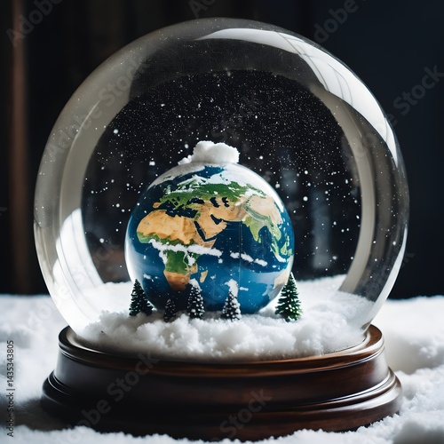Obraz na płótnie Snow Globe with Miniature Earth and Artificial Snow w salonie