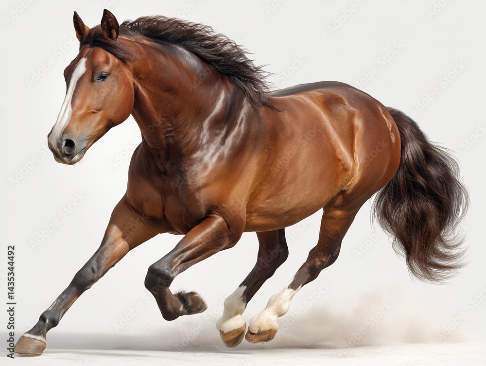 Obraz premium Majestic Brown Horse Running Gracefully in Studio on White Background