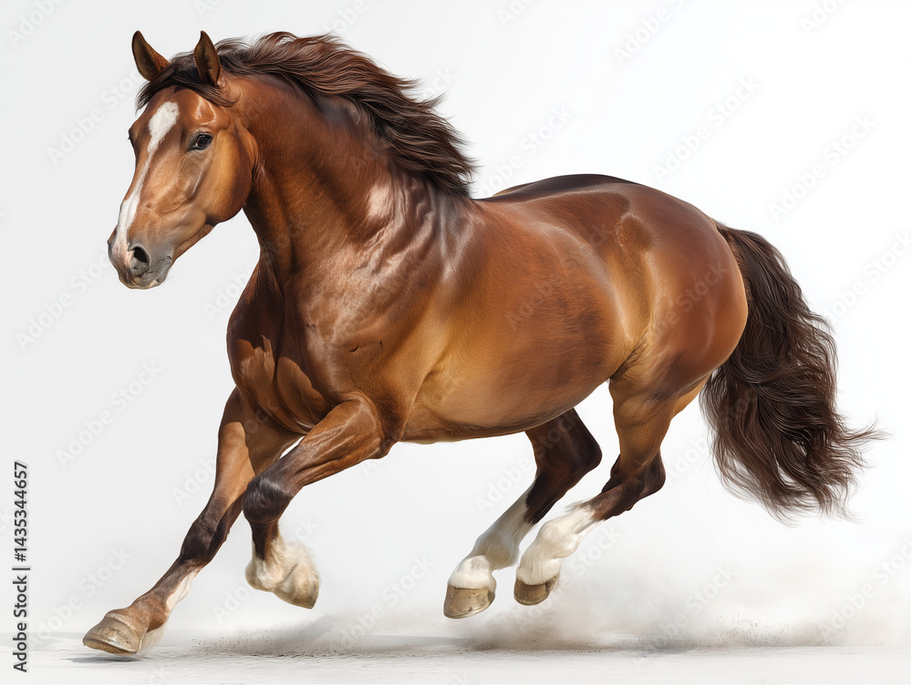 Majestic Brown Horse Running Gracefully in Studio on White Background Majestic Brown Horse Running Gracefully in Studio on White Background
